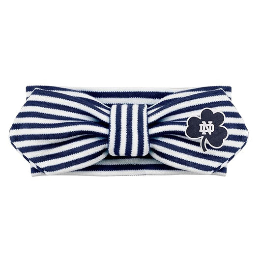Creative Knitwear Notre Dame Fighting Irish Infant Girls Navy Striped Hair Knot Headband Embroidered Logo - Size Newborn - 4T