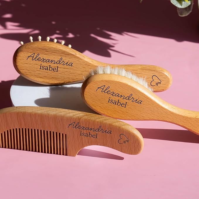 Personalized Wooden Baby Brush and Comb Set | Optional Icons and Fonts | Custom Wooden Baby Brush and Comb Set | Personalized Baby Gifts | Baby Gift Girls, Boy