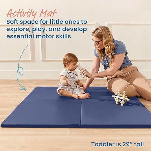 ECR4Kids SoftZone Play Patch Activity Mat Squares, Modular Playmat, Navy, 4-Pack