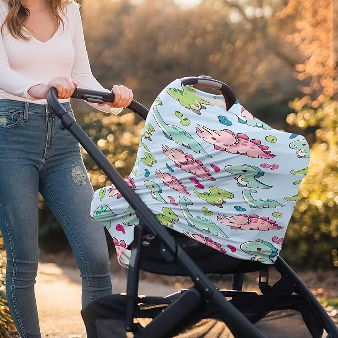 GIFTPUZZ Cartoon Dinosaur Nursing Cover for Breastfeeding Car Seat Cover Nursing Scarf Soft Car Seat Canopy Breathable Universal Nursing Cover Grocery Cart Cover Stroller Cover Dust Protector