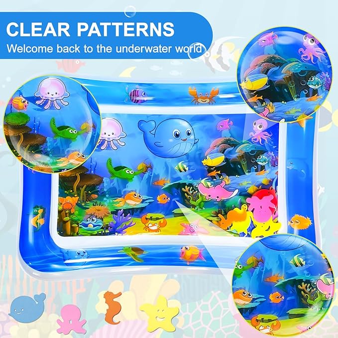 Baby Water Mat, 27x20in Inflatable Tummy Time Watermat with Climate Pledge Friendly, Safe Water Play Mat Sensory Toy for Infants 3-36 Months, Portable Travel Water Pad for Baby Gift (Blue)
