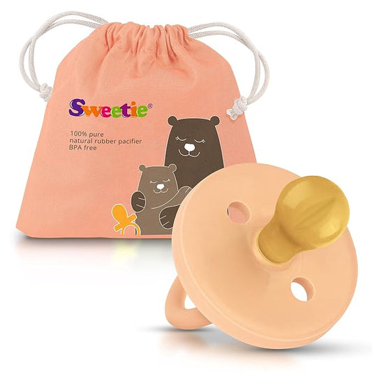 SWEETIE Rubber Pacifier Natural Rubber Pacifier Rounded (Light Pink, 12-18 Month)