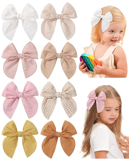 doboi 8PCS Baby Girls Hair Clips Fable Hair Bows Cotton Linen Bows for Girls Hair Accessories for Baby Girl Toddlers Kids-Yellow