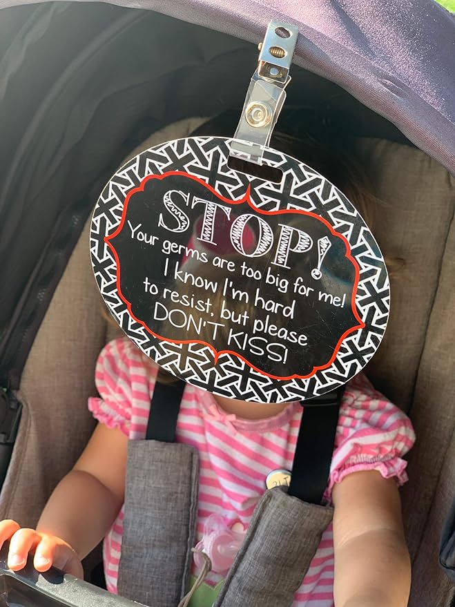 Three Little Tots Two Pack - No Kissing and Blue Mommy No Touching Baby Car Seat and Stroller Signs - CPSIA Safety Tested