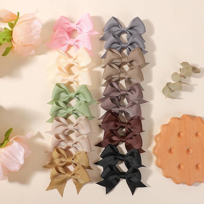 yoyokid 20PCS 2 Inch Baby Hair Bows for Girls, Mini Grosgrain Ribbon Alligator Clips for Infants Toddlers in Pairs, 10 Colors A