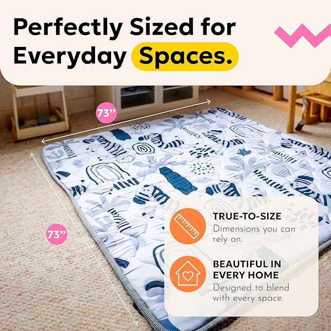 Miotetto Baby Mat for Floor, 73" x 73" Playpen Mat, Thick Soft Foam Padding Baby Play Mat, Portable Quilted playmat - Washable Baby Floor Play mat, Non-Slip Play Mat for Babies & Toddlers