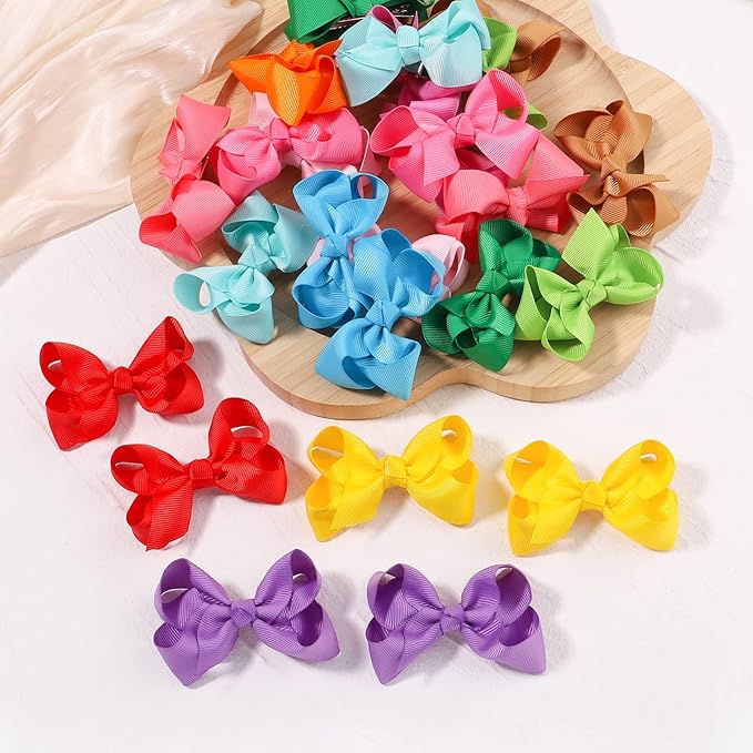 50PCS 3Inch Hair Bows for Girls Grosgrain Ribbon Toddler Hair Accessories with Alligator Clips for Toddlers Baby Girls Kids Teens in Pairs