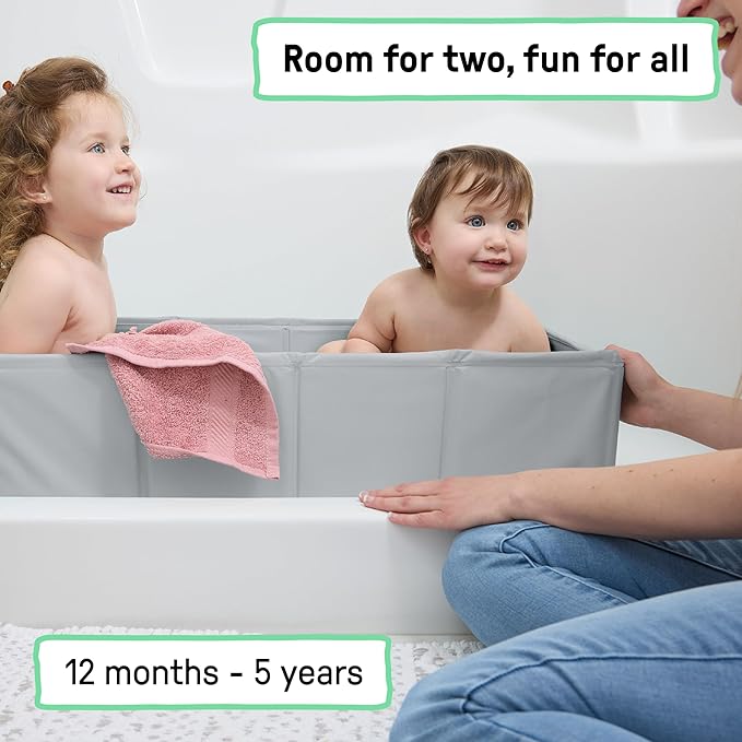 Ingenuity Tuckaway Toddler Folding Tub, Converts Shower to Tub, Folds to Store, Easy to Clean, No Assembly Required, Portable Baby Bathtub for Travel, 12M-5Y, Gray