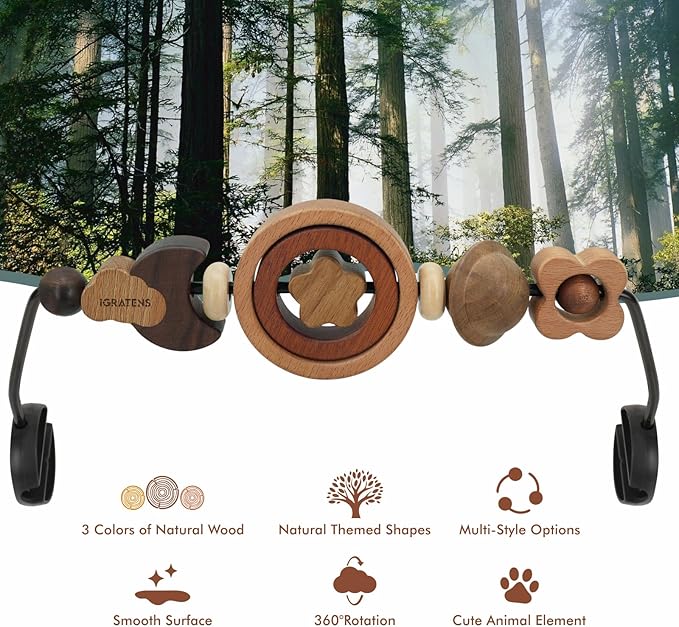 iGRATENS Baby Bjorn Bouncer Toy Bar - Toy Bar for Baby Bouncer Soft & Bliss, Easy to Attach and Remove, 360°Rotating Natural Wooden Toys, Exciting Design for Curious Babies, Circular Natural Wood