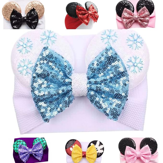 Mouse Ears Headband/Headwrap - Toddler, Baby, Kids upto 4 Years - Party supplies - Snow Flakes Ears