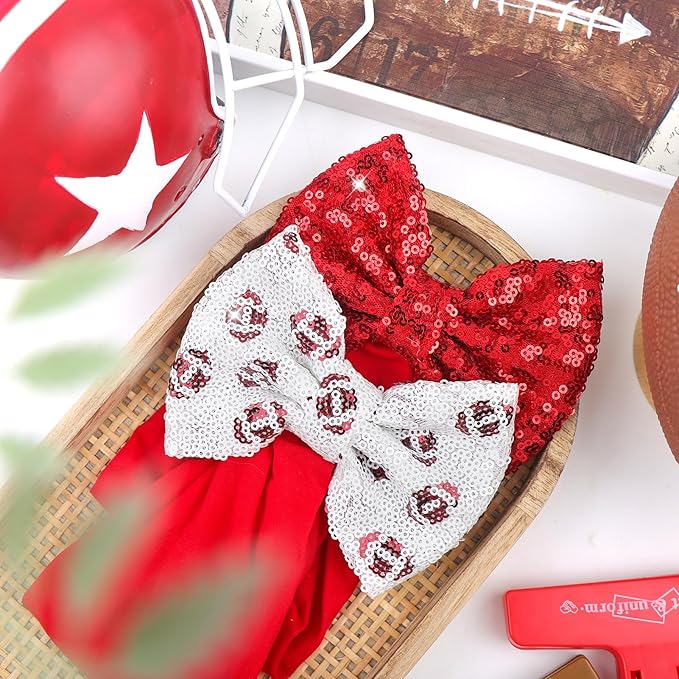 Football Baby Girls Headbands Sequin Glitter Hair Bow for Newborn Infant Toddler Kids Red Baby Head Bows Baby Girl Football Outfit