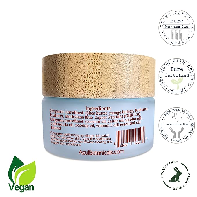 Copper Peptide GHk-Cu & Methylene Blue Infused Shea Butter Balm – Vegan Face & Body Moisturizer for All Skin Types With Organic Ingredients – 1.7 oz