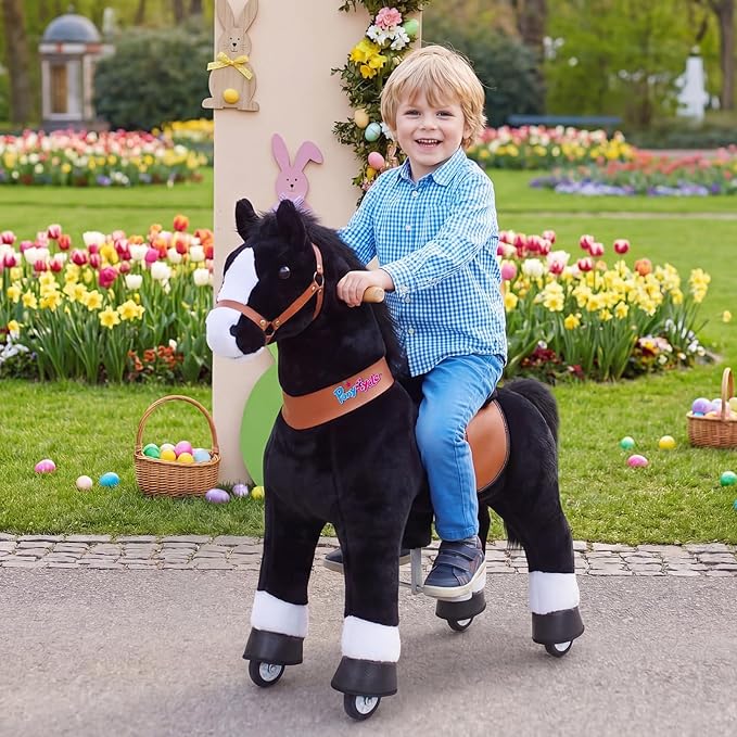 PonyCycle Ride on Horsey Toddler Ride on Toys for Boys Classic Model U (with Brake/ 30" Height/Size 3 Rocking Horse for Age 3-4) Ride on Horse Toys Mechanical Animal Plush Black Ux326