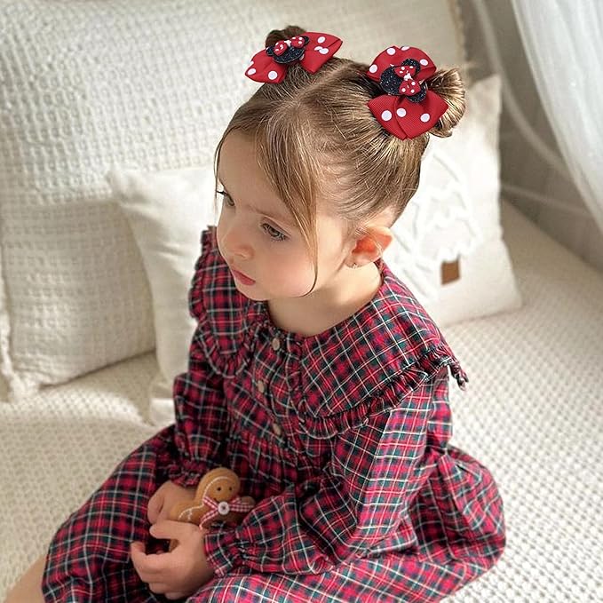 Ayesha Mouse Ears Hair Clips, 3 Inch Grosgrain Ribbon Mouse Bow Hair Clips for Girls, Hair Accessories for Baby Girls, Toddler Kids, Costume Birthday Party