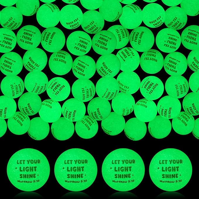 Seenelling 24 Pcs Christian Glow in the Dark Bouncy Balls Easter Jesus Bible Verse Rubber High Bouncing Balls Christian Party Favor Religious Classroom Gifts (Bible, Green)