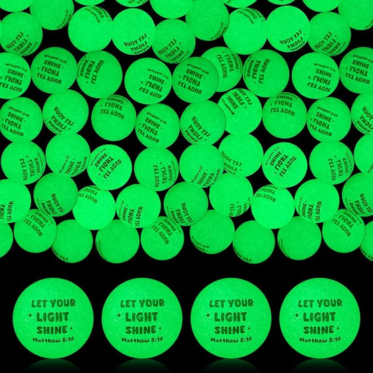 Seenelling 24 Pcs Christian Glow in the Dark Bouncy Balls Easter Jesus Bible Verse Rubber High Bouncing Balls Christian Party Favor Religious Classroom Gifts (Bible, Green)