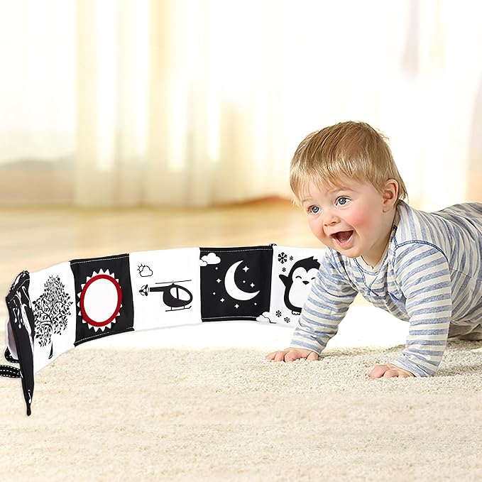 Black and White Baby Toys, High Contrast Baby Toys for Newborn, Tummy Time Toys, Newborn Toys 0-3 Months Brain Development, Soft Baby Book, Montessori Toys 0-6-12 Months Infant Sensory Toys Gift
