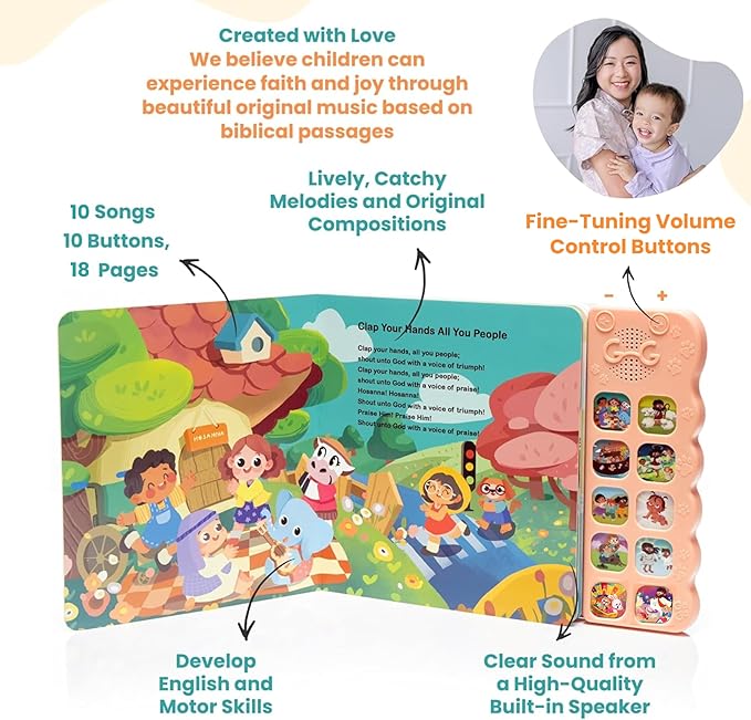 GO GO Songs of Creation and Praise: Christian Baby Books with 10 Songs, Singing Toy, Sound Play for Ages 1-5, Musical Learning, and Interactive Praise Gift for Kids, Bible for Toddlers 1-3