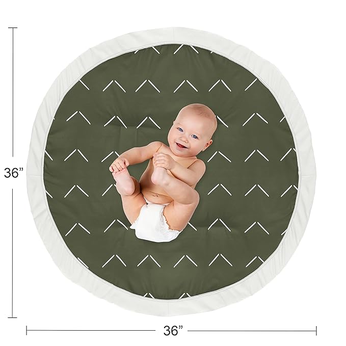 Sweet Jojo Designs Dark Green Boho Arrow Boy Girl Baby Play Mat Tummy Time Activity Infant Playmat Playpen Tent Teepee Floor Hunter Sage Modern Bohemian Gender Neutral Shabby Chic Designer Ivory Arrow