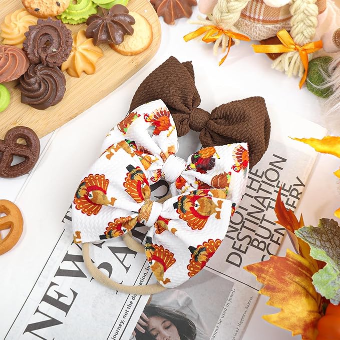 Thanksgiving Turkey Bows for Baby Girls Newborn Baby Bows Thanksgiving Headband Soft Hair Accessories Gift for Newborns Infants Toddlers Kids