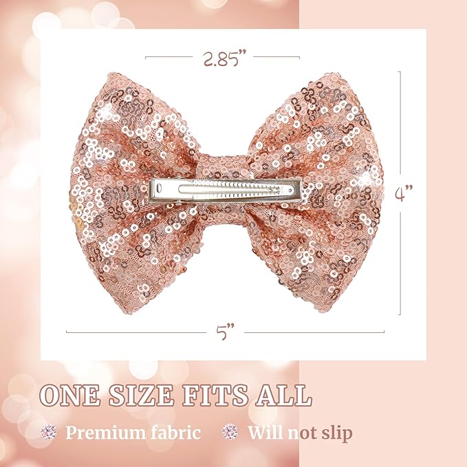 Hair Clip for Girls, 5 inches Sequins Large Bow with Alligator Clip for Bows Hair Accessories, Rose Gold
