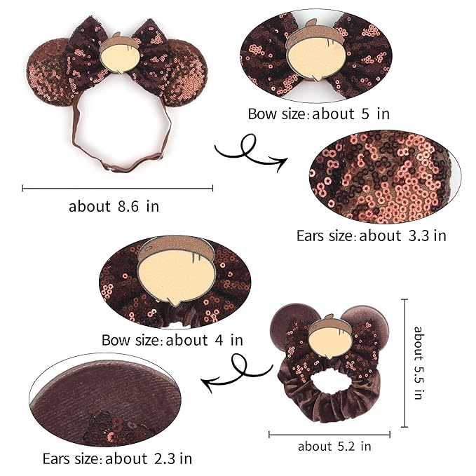 Bianbaistar Newborn Bows for Girls Toddler Hair Bows Brown Hazelnut Elastic Adjustable Headband Mouse Ears Scrunchies Essencial Accessories for Trip Headwear for Women (Brownbow)