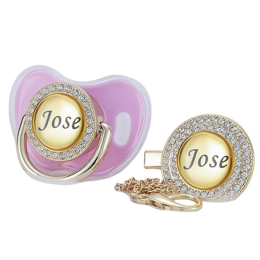 Custom Name Bling Pacifier & Clip Set – Personalized Binky for Baby Shower, Newborn Keepsake for Photos (Light Purple)