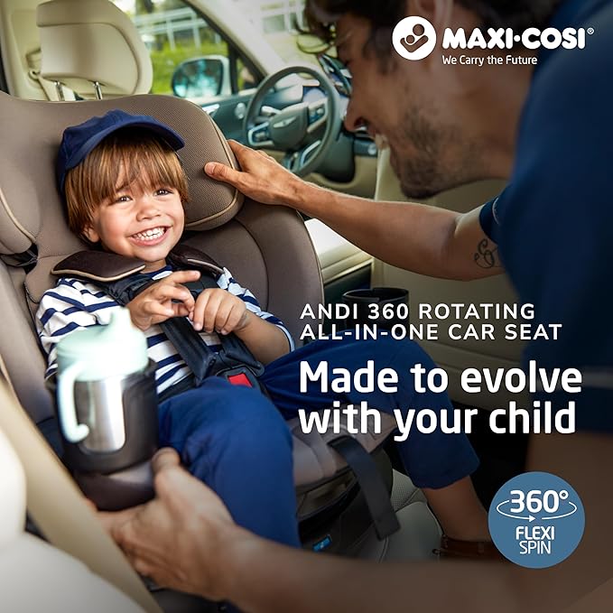 Maxi-Cosi Andi 360 Rotating All-in-One Baby Convertible Car Seat, Rear Facing, Forward Facing Infant Toddler Booster, Easy Rotation, Tension System, Harness Adjust, Truffle