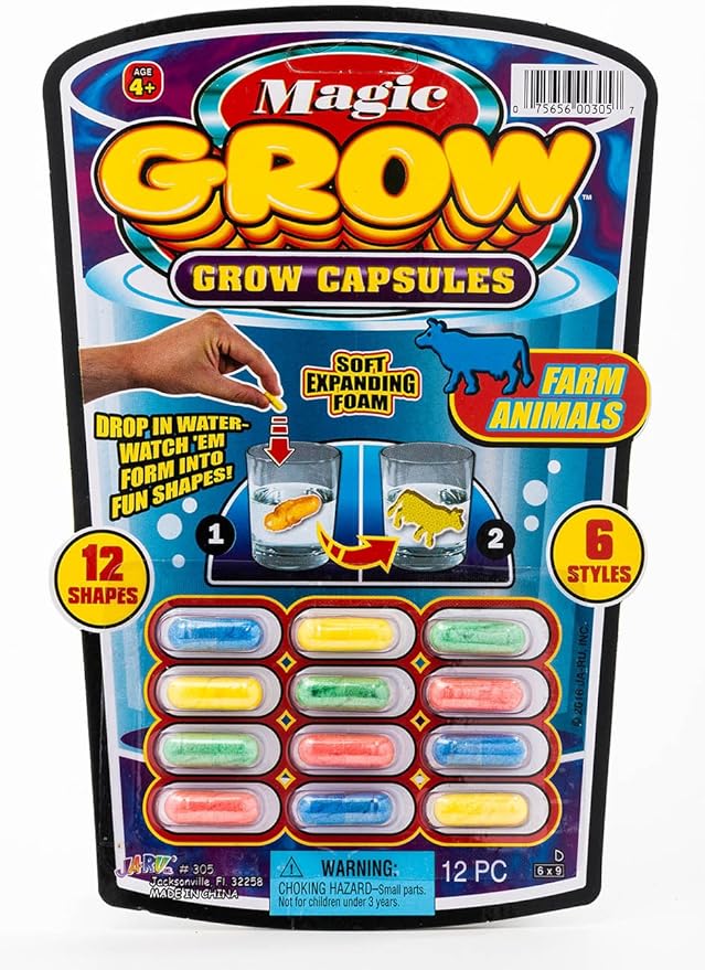 JA-RU Magic Grow Capsules for Kids (6 Pack, 72 Capsules Assorted) Water Growing Toys - Foam Sea Creatures, Dinosaurs, & Farm Animals, Science Party Favors & Classroom Prizes. 305-6p