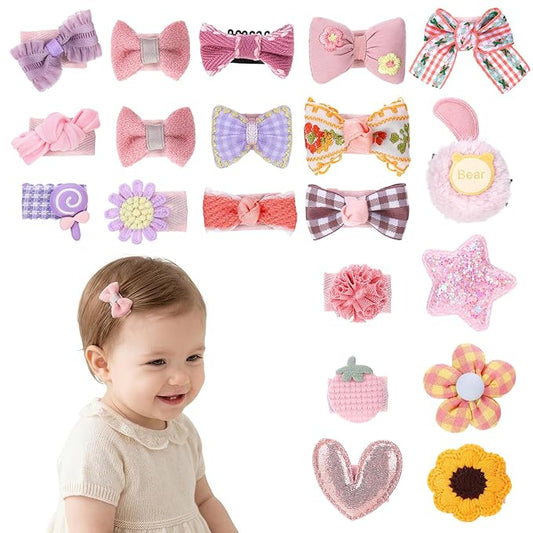 20 Pcs Baby Hair Clips Toddler Hair Accessories Handmade Barrettes For Toddler Girls Mini Cute Clip Non Slip Barrette For Fine Cute Tiny Bows Barrettes For Infants Toddlers, And Little Girls