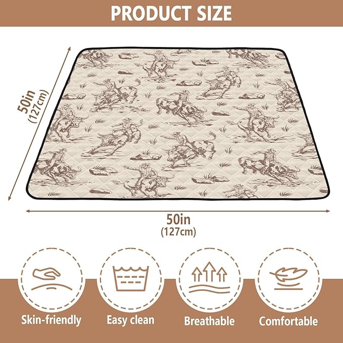 Baby Play Mat Western Cowboy Horse 50" X 50" Play Gym Crawling Mat Soft Non-Slip Portable Picnic Floor Mat for Infant, Babies, Toddler, Kids