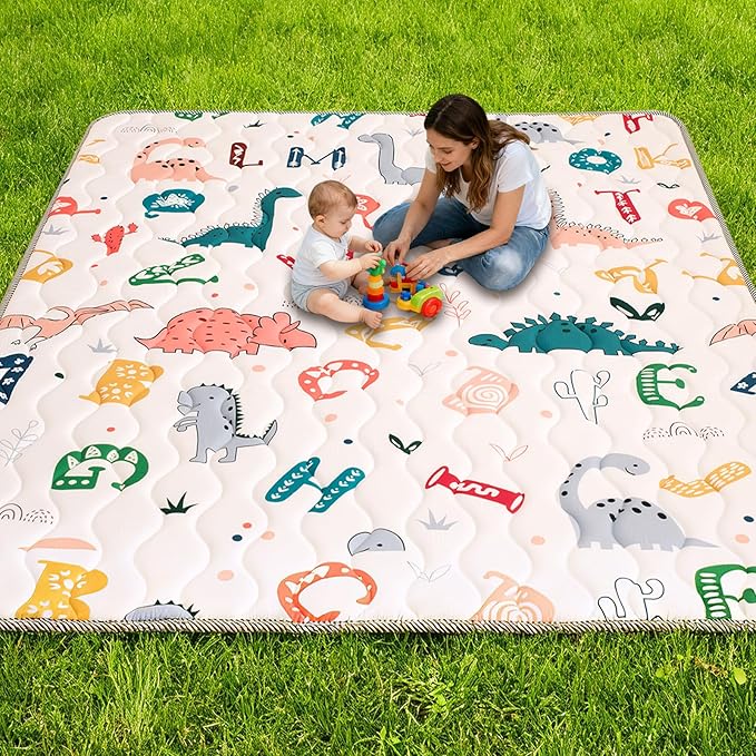 Wirhao Baby Play Mat for Floor, 50'' x 50'' Thicken Foam Soft Padded Mat for Baby, Playpen Mat for Toddlers Infant Kids, Machine Washable, Non-Slip Bottom Safe for Crawling (Dinosaur)