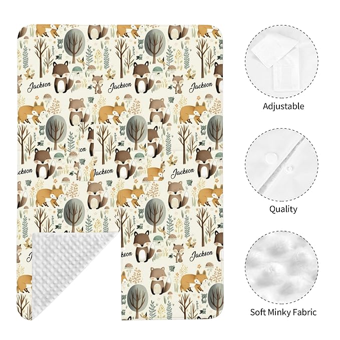 Personalized Winter Carseat Cover for Baby Custom Name Car Seat Canopy for Newborn Baby Boys Girls 2 in 1 Mom Nursing Breastfeeding Covers Woodland Minky Baby Carrier Stroller Covers