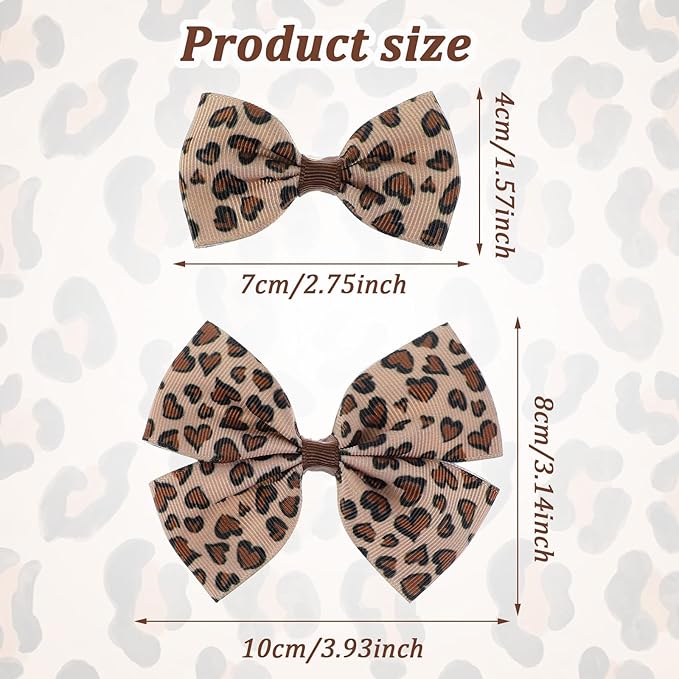 Qianyu Leopard Hair Bow Clips Cheetah Print Costume Accessories Fully Lined Polka Dot Alligator Clip Baby Barrettes Hairpins Aesthetic Ponytail Holder for Women Girls Teens Kids (9 hairpins)