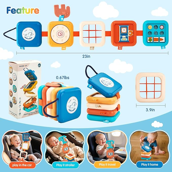 Busy Board for 1 Year Old,Travel Toys for Toddlers 1-3,Montessori for 1 2 Year Old Boy Girl,Airplane Toys for Toddlers,Busy Board Cube Toy for 12-18 Months