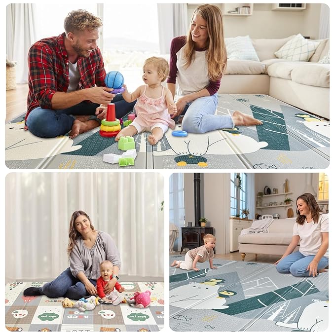 Baby Play Mat, XPE Foldable Foam Play Mat for Floor, Soft Waterproof Playmats for Babies and Toddlers Kids， Reversible Baby Crawling Mat for Indoor and Outdoor， 79''x71''x0.4"