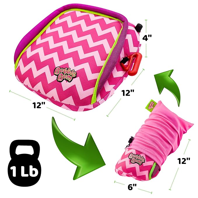 Bubblebum Booster Car Seat, Inflatable Booster Seat for Kids, Travel Carseat, Backless Portable Child Safety Seats for Car, Inflatable Seats for Cars 40-100 lbs, for 4 Year Old + Toddler, Kid - Pink