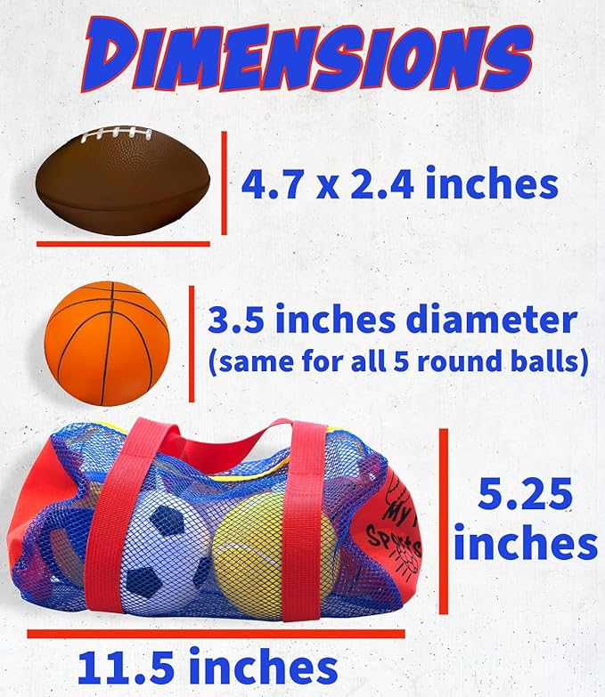 My First Sports Bag! 6-Pack of 3.5 inch Foam Balls with Gym Bag, Kids and Toddlers 3+, Toddler Sports Balls