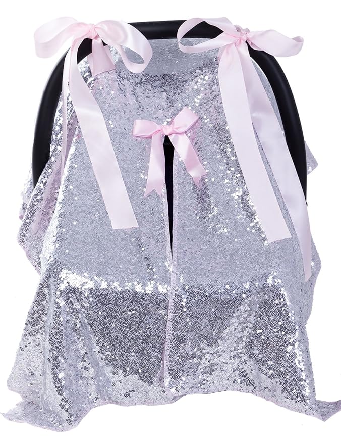 Multi-Use Baby Car Seat Covers Canopies and Breastfeeding Moms Nursing Covers Scarf, Stroller,Shopping Cart Covers, for Baby Shower Gift Silver