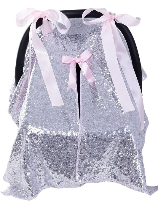 Multi-Use Baby Car Seat Covers Canopies and Breastfeeding Moms Nursing Covers Scarf, Stroller,Shopping Cart Covers, for Baby Shower Gift Silver