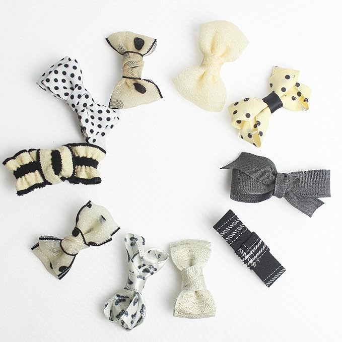 Baby Hair Clips Set, 10PCS Soft Fabric Hair Accessories for Toddlers, Mini Hair Bows for Daily Wear, School, Parties, Birthday Gifts (Black)