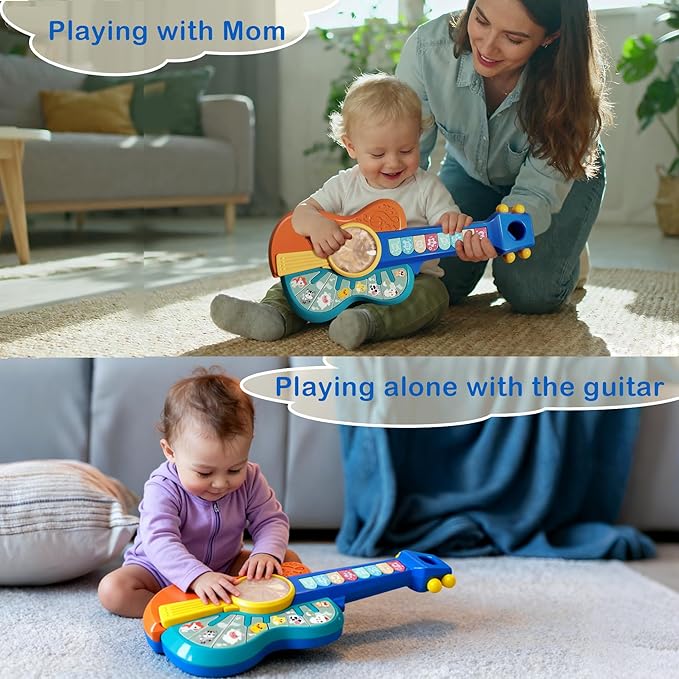 Toddlers Guitar Musical Toys for 1-2 Year Old Boy/Girl, Multiple Modes with Piano Keys, Animal Sounds, Musical, Baby Toys 12-18-24 Months, Gifts for One Year Old Boys/Girl