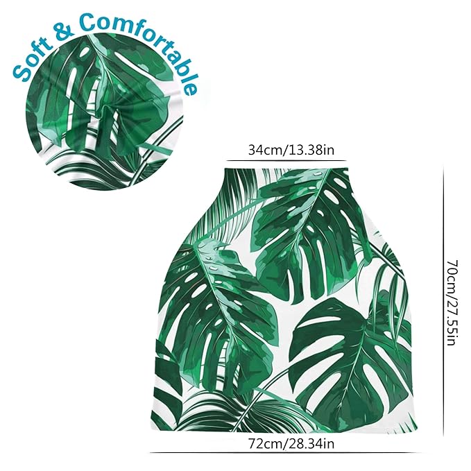 Palm Leaf Tropical Jungle Monstera Leaves Floral Pattern Print Stretchy Baby Car Seat Cover Infant Canopy Nursing Covers Breastfeeding Cover Breathable Windproof Winter Scarf for Boys Girls