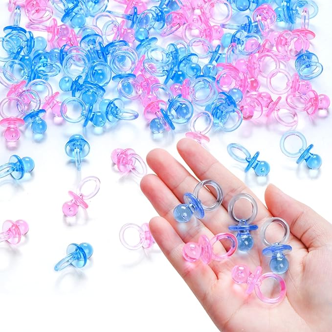50 Pcs Mini Pacifiers Baby Shower Games Girl Boy, 1.25 Inch Cute Baby Shower Pacifiers, Bulk Acrylic Pacifier for Gender Reveal Table Scatter, Pacifier Hunt Game, Party Decoration Favors(Pink&Blue)