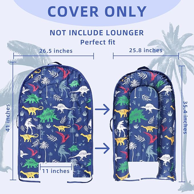 Hooyax Baby Lounger Cover Only, 100% Cotton Newborn Nest Cover, Soft Portable Baby Nest Replacement Cover for Boys Girls, Breathable Infant Lounger Covers, Baby Essential (Dinosaur)