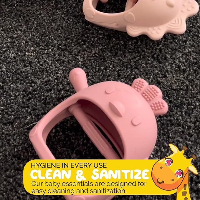 Teether Toy Teether with Handle Never Drop Newborn Toys Wrist Wearable Baby Teether - Little Chick in Pink Pacifier by Muqee Peeko's Baby Teething Pacifiers