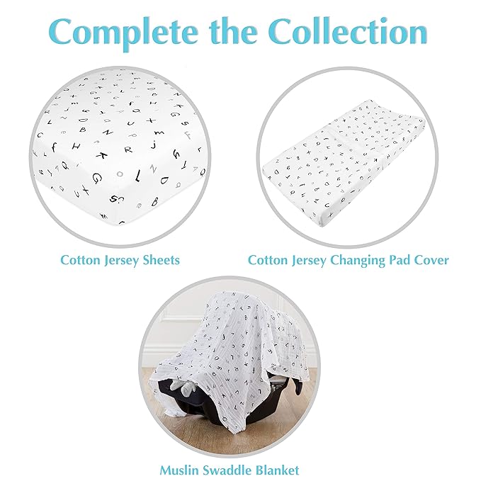 TL Care 100% Natural Cotton Fitted Pack and Play Sheet 39" x 27" - Soft & Breathable Pack N Play Sheet for Playpen, Playard & Mini Crib Mattress, Alphabet, for Boys & Girls