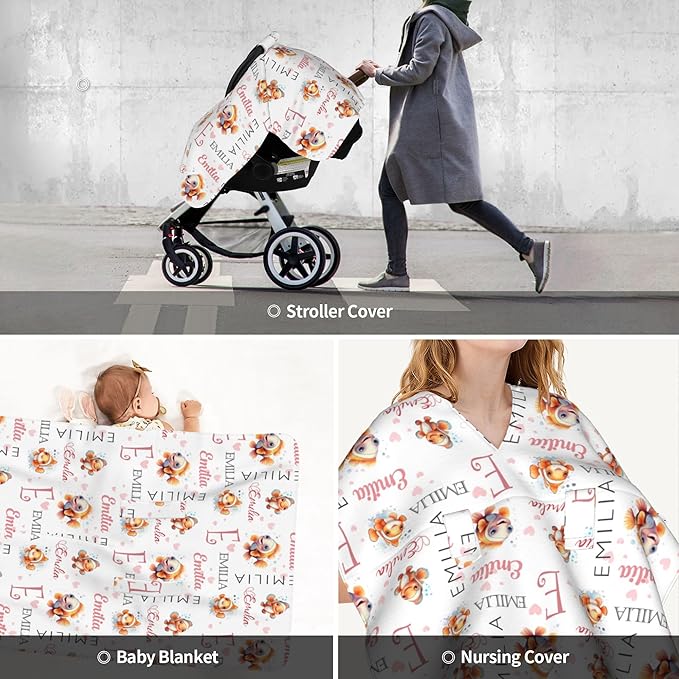 Custom Baby Car Seat Canopy Personalized Car Seat Covers with Name for Baby Boys Girls Customized Clownfish Nursing Breastfeeding Cover Infant Carseat Canopies Newborn Minky Baby Blanket