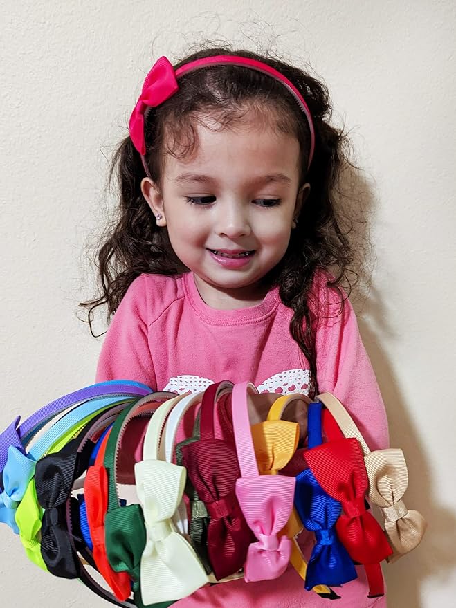 Candygirl Bows Headbands for Girls Toddler, 22pcs Ribbon Hair Bow Head bands for Kids Children Cute Hairbands for Daily School Hair Accessories