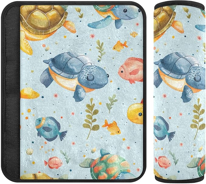 Cute Cartoon Sea Turtles Seat Belt Cover Universal Seatbelt Cushion Pack of 2 Shoulder Pads Cushion for Adults Kids